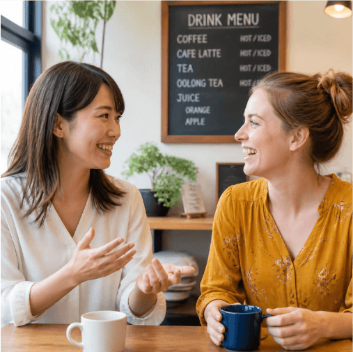 楽しく会話する日本人と外国人